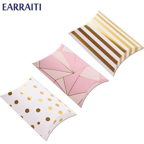 50 PCS Kraft Paper Gift Packaging Boxes Wedding Favor Box Cookie Candy Gift Bag Small Pillow Cardboard Box Ins Golden Dot Line