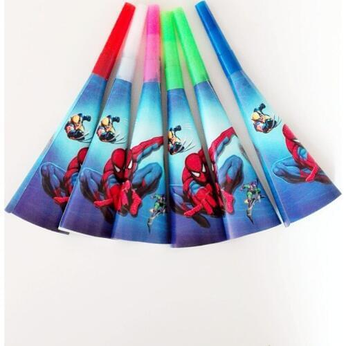 6pcs/bag Spiderman Party Supplies Cartoon Birthday Decoration Party Favors Whistle Blowouts Favors Kids Boys Trumpet Blowout