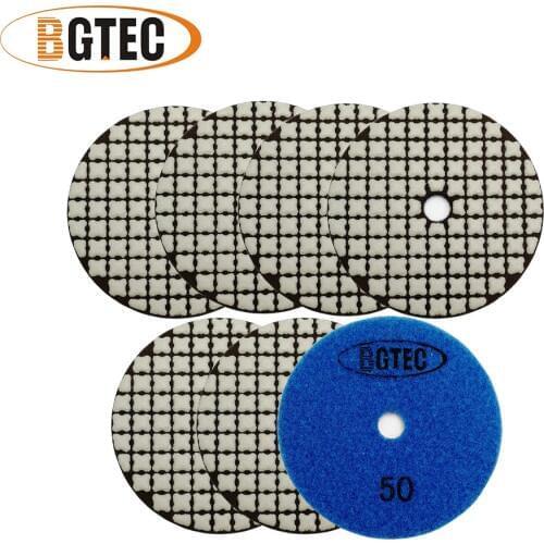 BGTEC 7pcs 4"/100mm #50 Diamond B Resin Bond Dry Polishing Pads For Granite Marble Ceramic