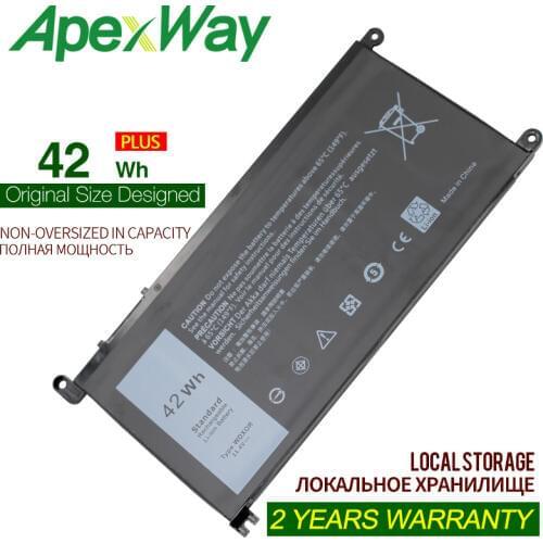 ApexWay 11.4V 42Wh 3CRH3 WDX0R T2JX4 13 15MF PRO-1508T WDXOR laptop battery for DELL Para Inspiron 5000 5368 5378 INS15-7560-D15