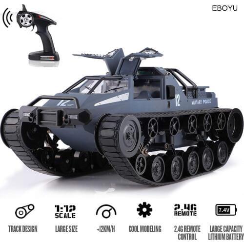 EBOYU 1203 RC Tank Car 1:12 Scale 2.4GHz Remote Control Rechargeable Drift Tank 360° Rotating Vehicle Gifts for Kids