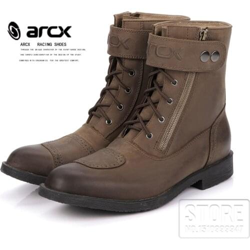 ARCX Motorcycle Cow Leather Ankle Boot Street Moto Racing Motorbike Chopper Cruiser Touring boots Riding Vintage Leisure Shoes