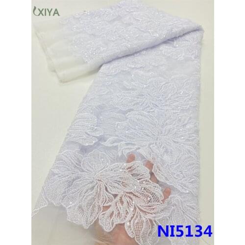 Pure White Handmade Beaded Lace Fabric High Quality African Tulle Laces Fabrics Embroidered Net Lace Fabric for Wedding NI5134