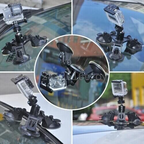 Action Camera Triple Suction Cup Mounts Glass Sucker Car Holder For GoPro Hero 6 5 4 3+ Fusion SJCAM SJ4000