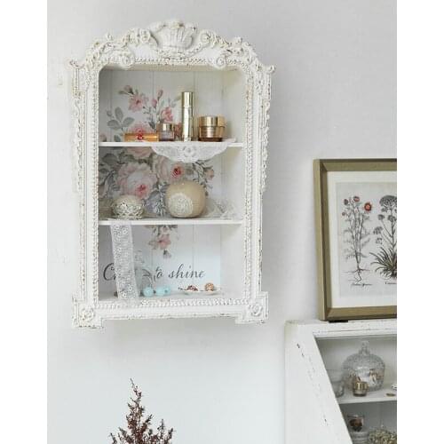 Classical Carved Crown Wooden Carving Multi Layer Wall Cabinet Pendant Living Room Background Wall Decoration Storage Rack Shelf