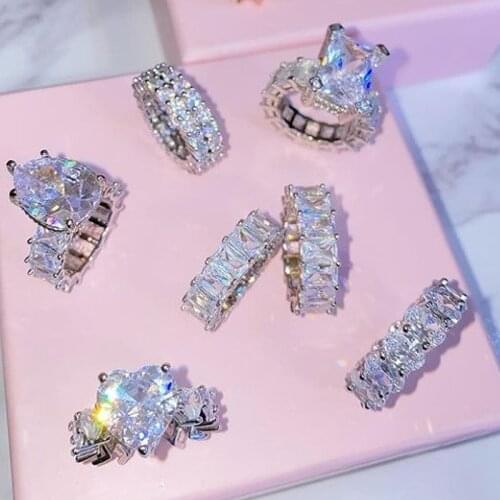 New Tear Drop CZ Stone Rings For Women Jewlery Rose Gold Silver Color Pink Heart Cubic Zirconia Ring Romantic Bridal Wedding
