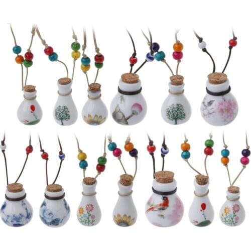 Lucky Wishing Bottle Pendant Necklace For Women Vintage Ceramic Party Necklace Jewelry Jingdezhen Hand painting