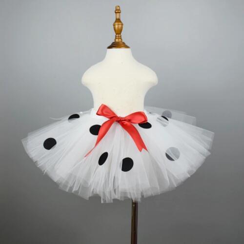 White Dalmatian Dog Fluffy Tutu Skirt for Girls Baby Birthday Party Skirt Halloween Costume Dalmatian Dog Headband Costume 0-12Y