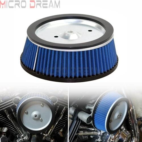 Motorcycle Round High-Flow Air Cleaner Filter System Inner Element Blue For Harley Softail Road King Electra Glide Fat Boy Dyna