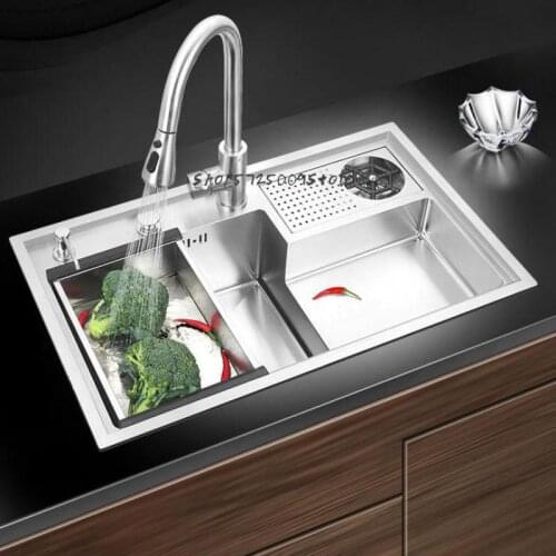 Kitchen Multifunctional Stepped Sink With High-pressure Cup Washer Sink Home Commercial Single-bath High And Low Vegetable Sink