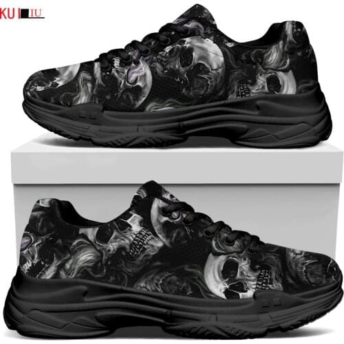 KUILIU Skeleton Skull Print Women Platform Sneaker Increase Flat Track Trainers Paris Fashion Brand Designer Mesh Sport Shoes