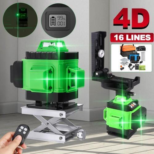 16 Lines 4D Laser Level Self-Leveling 360 High Precision Powerful Horizontal And Vertical Cross Green Beam with Remote Control