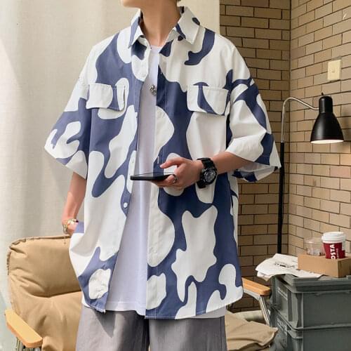 Summer Short-sleeved Shirts Mens Fashion Printed Casual Shirts Men Streetwear Korean Loose Cloud Shirts Mens Hawaiian Shirts