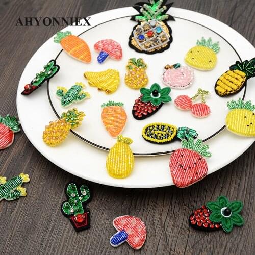 Small Cactus Fruit Mushroom Cherry Patches Sew On Applique Red Cherry Carrot Cloth Stickers Patches for Clothing Beads Parch