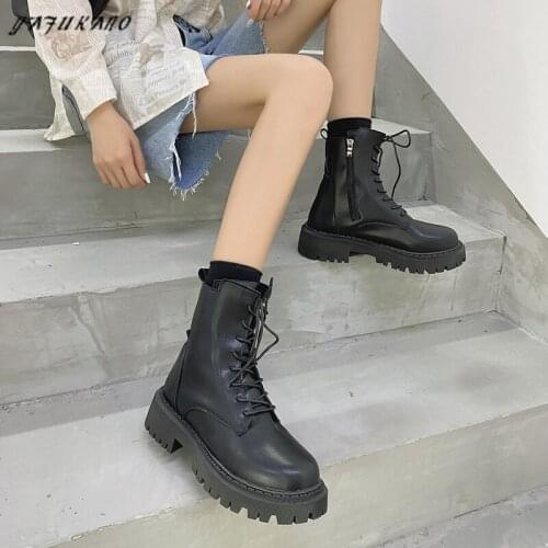 Fashion Lace-Up Martin Boots Female British Style Spring Autumn Thick-Soled Heightening Ankle Boots Casual Non-Slip Short Boots
