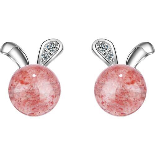 New Arrival 925 Sterling Silver Fashion Cute Little Rabbit Animal Pink Rhinestone Ladies`stud Earrings Jewelry Wholesale No Fade