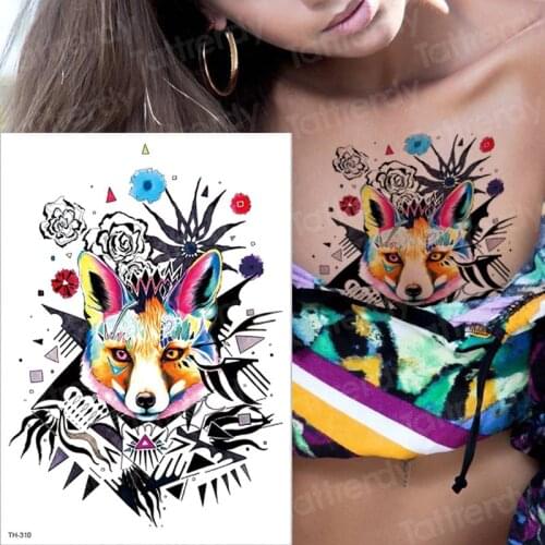 New Animal tattoos Watercolor Fox Temporary Tattoo Sticker for Waterproof Women Fake Body Art Adult Fashion Hand Tatoo Sticker