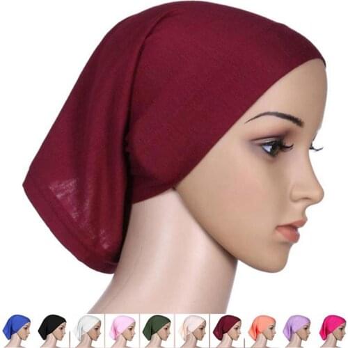 Solid Color Cotton Muslim Hijab Scarf Women Elastic Jersey Hijabs Headband Accessories Ladies Adjustable Hijab Tube Cap Turban