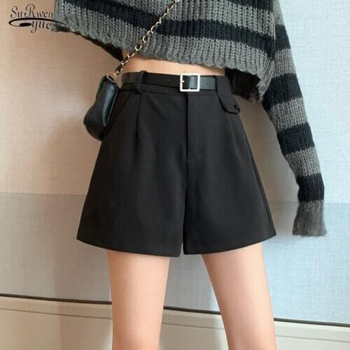 Autumn/Winter Casual High-waist Wide-leg Shorts Big MM Plus Size Thickened Woollen Short Present The Same Belt Short Femme 12222