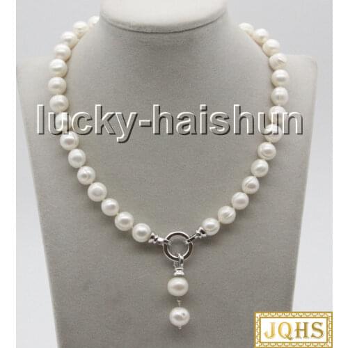 Natural 17" 12mm string beaded round white freshwater pearl necklace c61