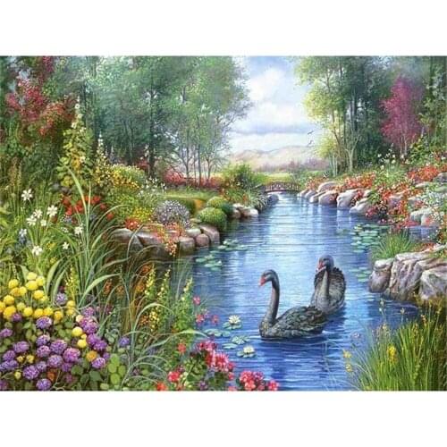 Landscape Lake Scenery DIY Embroidery 11CT Cross Stitch Kits Needlework Craft Set Printed Canvas Cotton Thread Home Wholesale