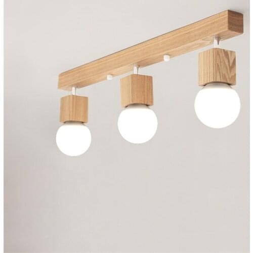 Nordic modern rectangular solid wood ceiling lights bedroom study bookcase restaurant LED 3head ceiling lamps household lighting