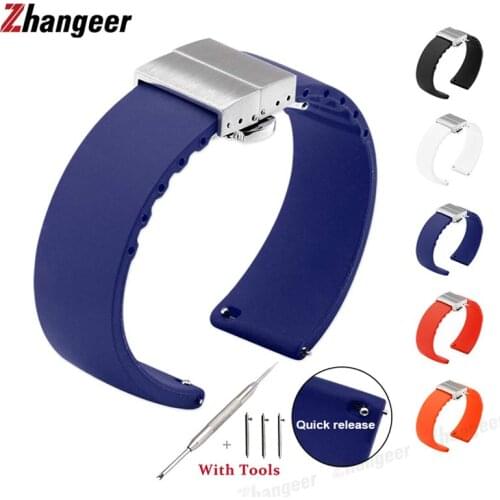 Quick Release Silicone Rubber Watch Band Women Men Wristwatch Band 14mm 16mm 18mm 20mm 22mm Double Button Butterfly Buckle Strap