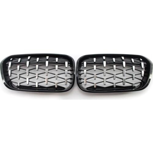 For BMW F20 2015-17 Grille Black & Chrome Diamond Meteor Style Grill Left&Right