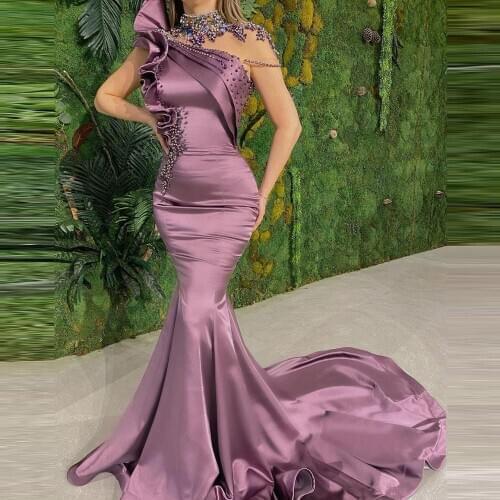 Sexy Sheer High Neck Prom Dresses Luxury Crystal Besds Formal Dress Abendkleider Evening dress Party Gowns Robe de soiree