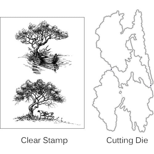AZSG Tree / Chair Cuting Dies Clear Stamps For DIY Scrapbooking/Album Decorative Silicone Stamp Crafts