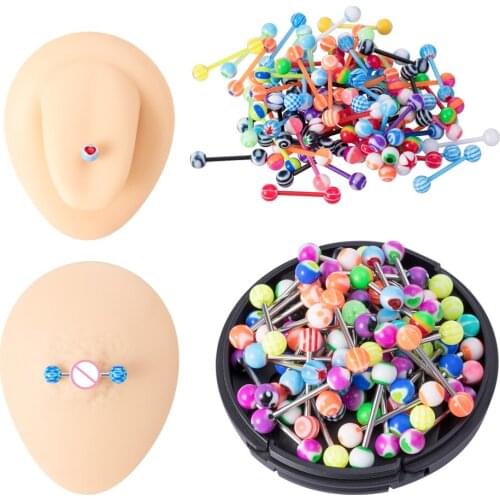 Wholesale14G Flexible Tongue Piercing Bar Bioflex Nipple Barbell 16mm Mix Color Acrylic Ball Tongue Rings Nipple Ring Retainer