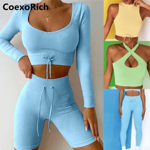 2021 Leisure Fitness Suit Women Gym Clothing Crop Yoga Shirt Seamless Sleeveless Gym Shorts Workout Leggings Sports Bra Outfit