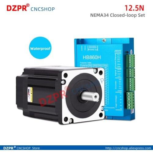 Waterproof closed loop stepper motor NEMA34 6A 8.5Nm 12Nm+HBS860H Hybrid servo Driver 8A For CNC router