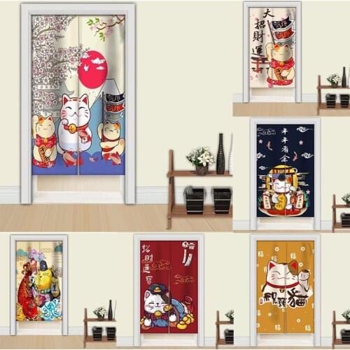 Japanese Lucky Cat Half Panel Curtain Kitchen Decorative Door Curtain Shelter Blackout Curtain Doorway Hanging Curtain