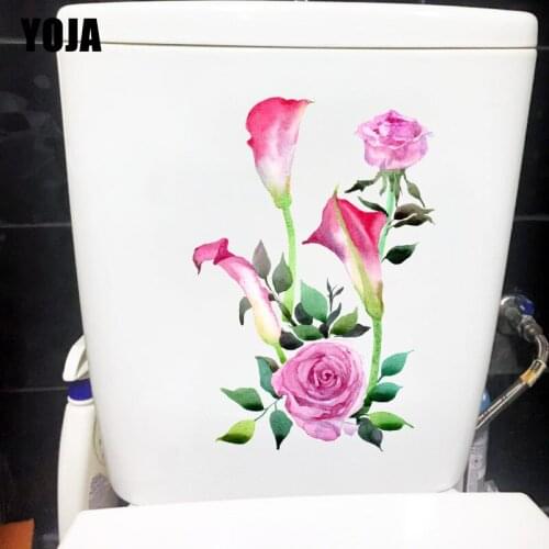 YOJA 15X22CM Watercolor Pink Flower Classical Art Wall Sticker Decal Creative WC Toilet Decor T1-1839