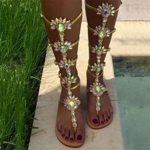 Women sandals PU Sequined Cloth Buckle Strap 1CM Flat heel Round Toe Rhinestones Bling Shallow sandal women shoes size 35-42