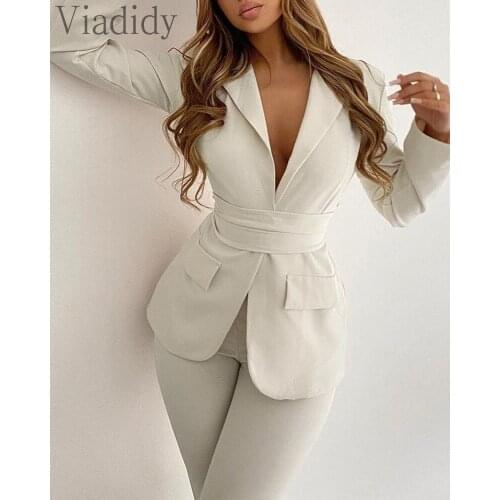 Women Elegant Pocket Design Long Sleeve Solid Color Blazer Coat