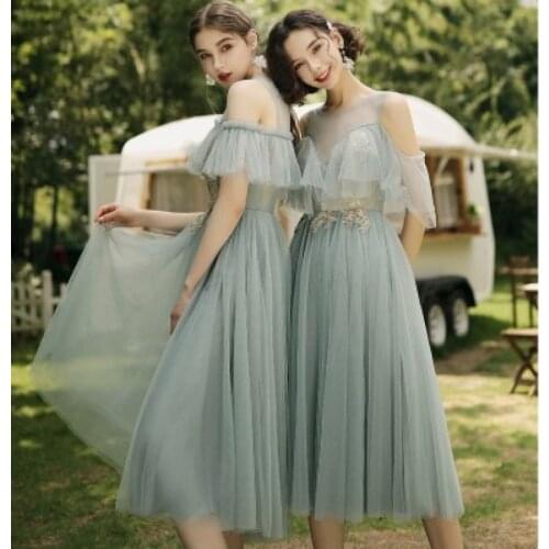 Sweet Memory Grey Green Bridesmaid Dresses Women Dress For Wedding Party Robe Appliques Lace Up Graduation Prom Vestidos
