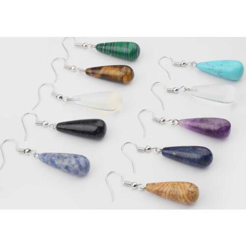 1Pair Natural Stone Water Drop Earrings Amethysts Opal Tiger Eye Turquoises Malachite Teardrop Earrings Jewelry For Women Gifts