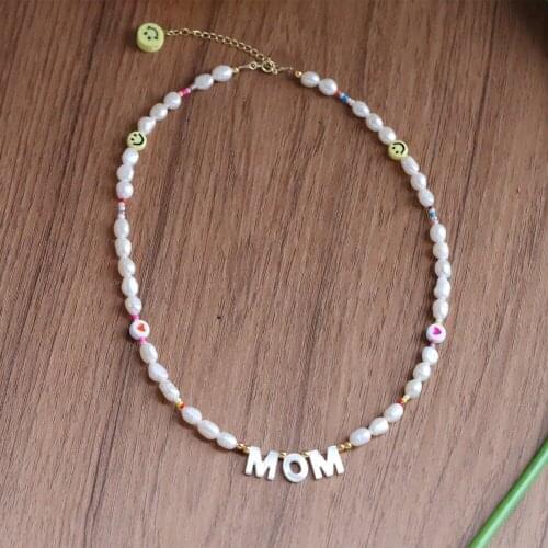 1pc Hot Sale Natural Pearl Choker Necklace For Women Smile Face with MOP letters Beads with 925 silver gold chain Necklace
