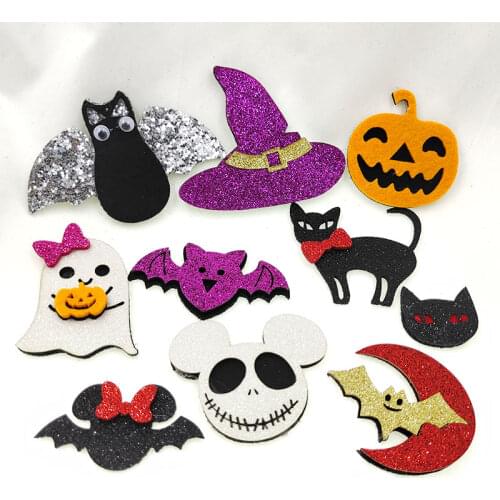 20pcs Glitter Halloween sould bat pumkin Padded Appliques Santa Claus Children Hair Accessories For Sewing Supplies DIY Craft