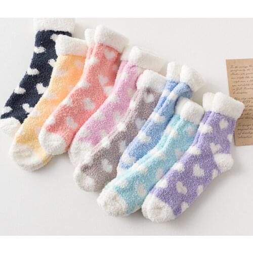 5Pairs/Lot Winter Warm Socks Women Thick Wholesale Heart Fashion Print Love Color Soft Cute Velvet Casual Crew Coral