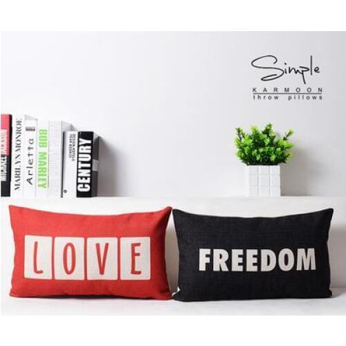 50x30cm red LOVE/ black freedom letter waist cushion pillow covers sofa pillowcase household decoration case for pillow