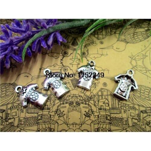75pcs--Soccer Jersey Charms,3D Antique Silver Soccer Shirt Pendants,Soccer Wear Charms,18x15mm
