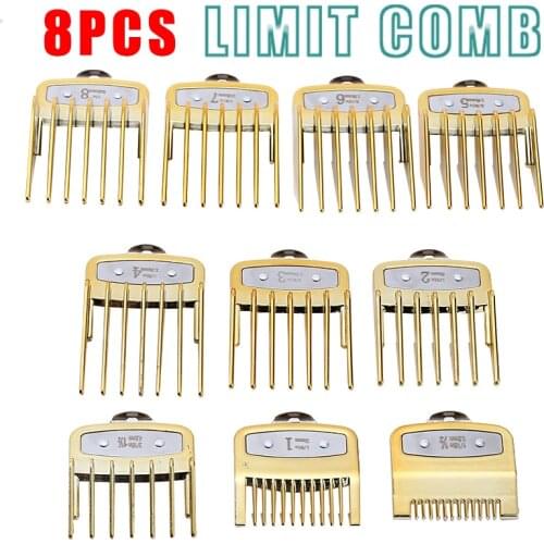 8pcs/set Gold Hair Clipper Limit Comb Guide Guards Attachment For Wahl Hair Trimmer Cutting Haircut Comb For Barbers