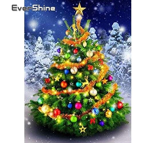 EverShine Diamond Embroidery Christmas Tree Needlework Handicrafts 5D Diamond Painting Landscape Mosaic Sale Winter Wall Art