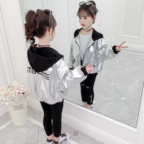INS HOT girls jacket 4-13 years old Hooded printed letters thread cuffs Baseball uniform spring and autumn coat online celebrity