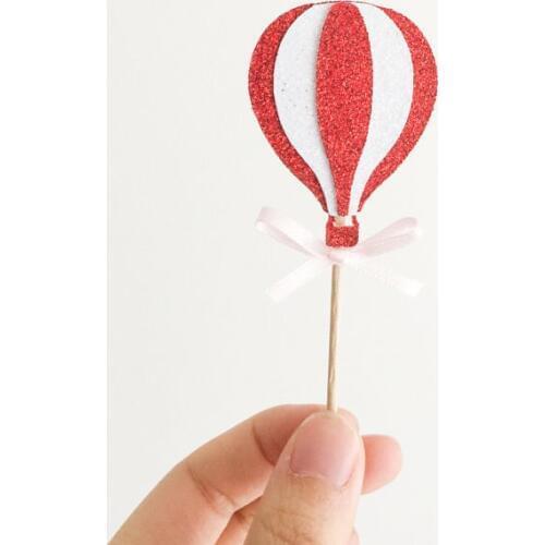 Glitter Hot Air Balloon Cupcake Toppers Food Picks rustic wedding baby bridal shower birthday cake topper decor
