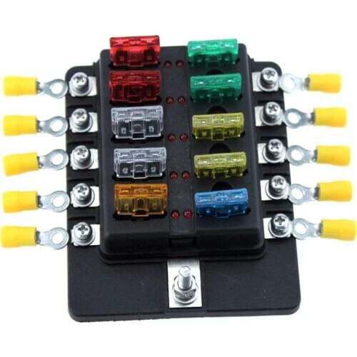 10 Way Circuit LED Fuse Blade Fuse Block For Car Truck Boat RV LED Indicator Fuses Box With Terminals Wiring Kits