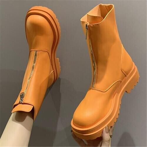 Spring Autumn New Front zip Boots Women Casual Shoes Top Quality Fashion Boots Comfortable High Top Boots Soft Chelsea Boots Hot